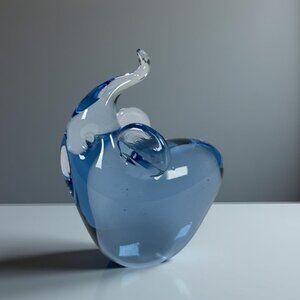 Vintage Blue Elephant Art Glass Paperweight